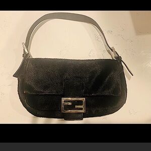 Fendi black pony hair baguette